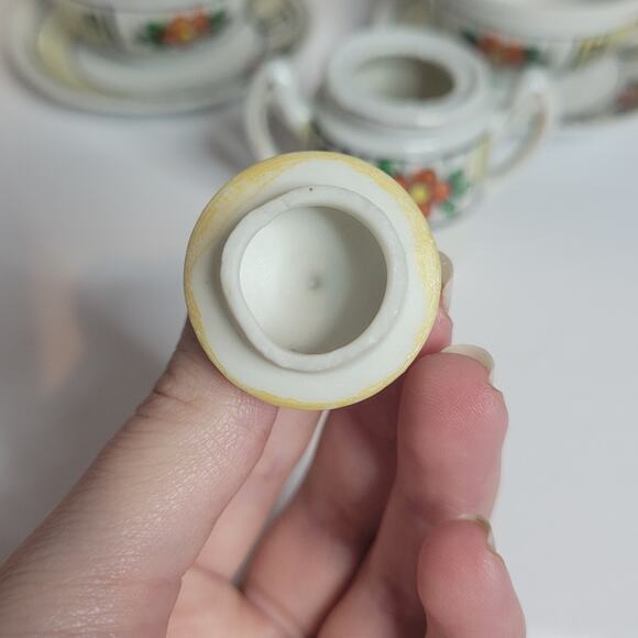 Japanese Miniature Toy Tea Set Floral Bone China Collectible White Red Flower - Picture 12 of 15